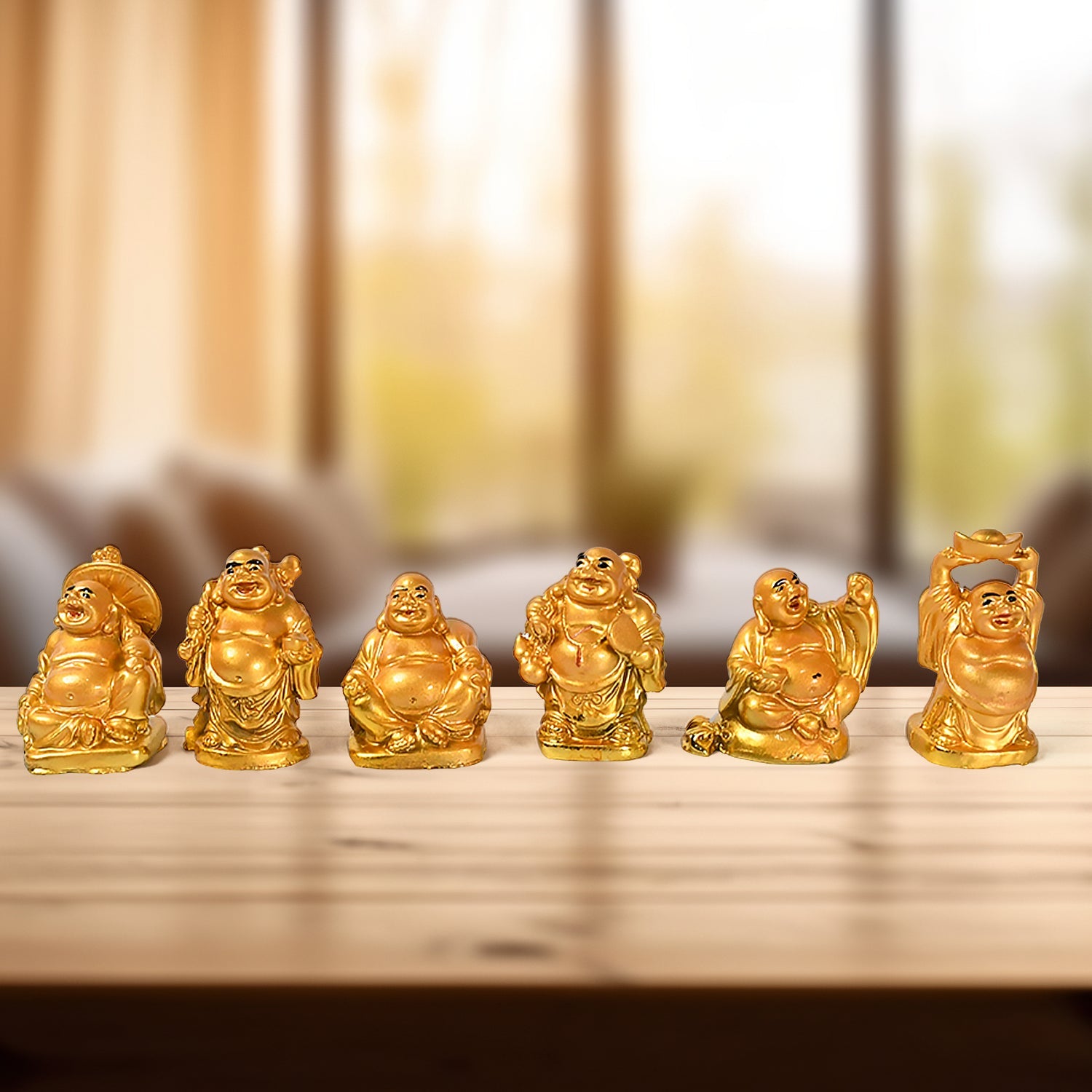 17924 Golden Laughing Buddha Set Of Six Pieces Statue For Happiness, Wealth & Good luck Decor For Wealth and Success (6 Pcs Set) 17924 Golden Laughing Buddha Set Of Six Pieces Statue For Happiness, Wealth & Good luck Decor For Wealth and Success (6 Pcs Set)